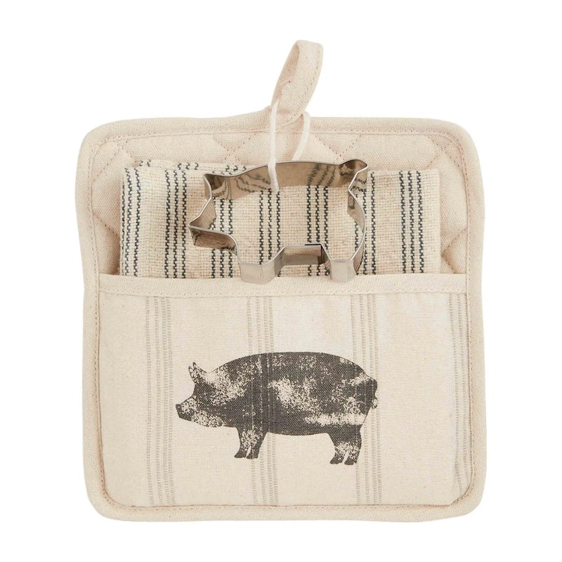 Pig Pot Holder and Towel Set