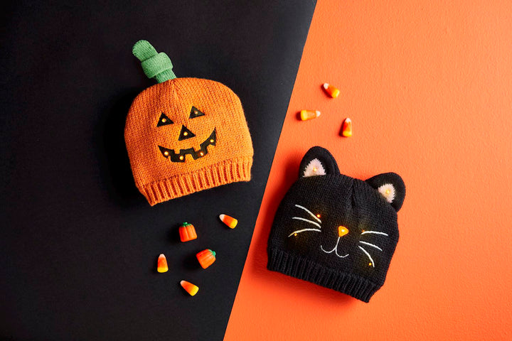 Pumpkin/Black Cat LED Crochet Hat