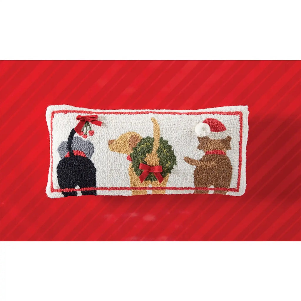 Three Dogs Hooked Wool Pillow - Thumbnail 2