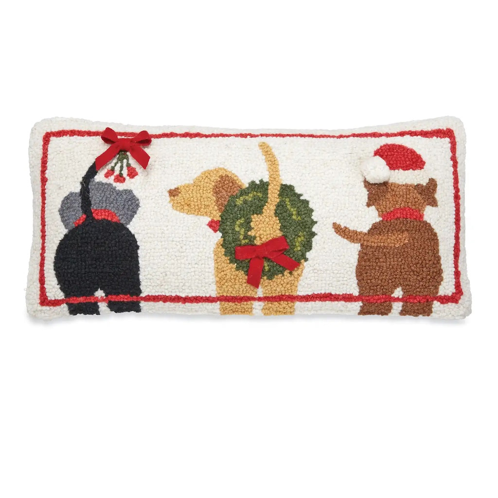 Three Dogs Hooked Wool Pillow
