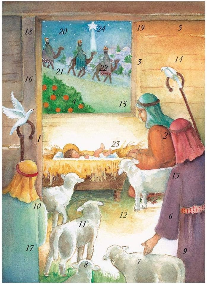 Manger and Shepherds Advent Calendar Card