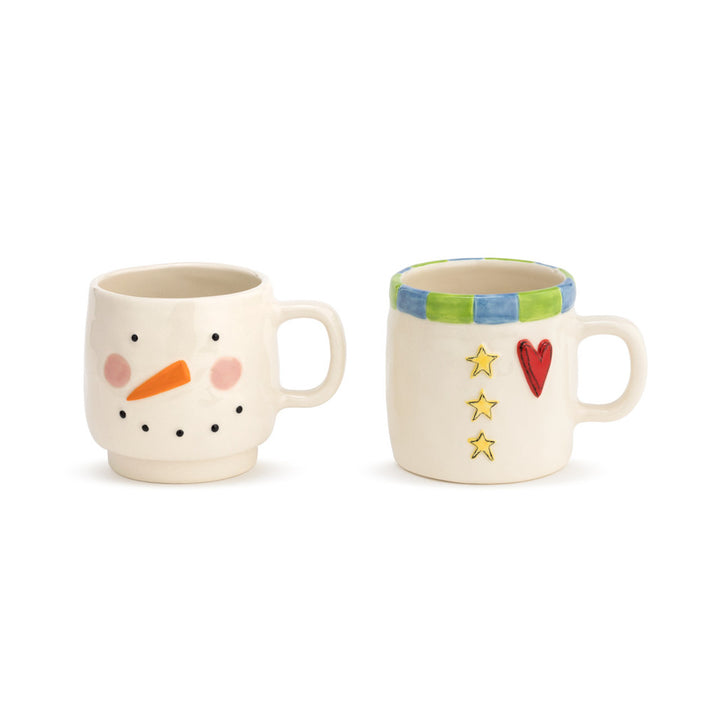 Heartful Snowman Stacked Mugs - Set of 2