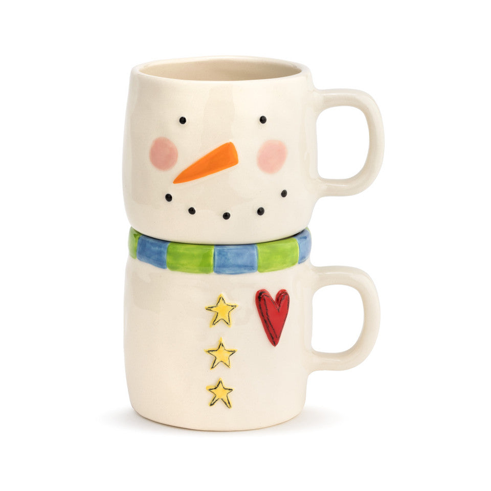 Heartful Snowman Stacked Mugs - Set of 2