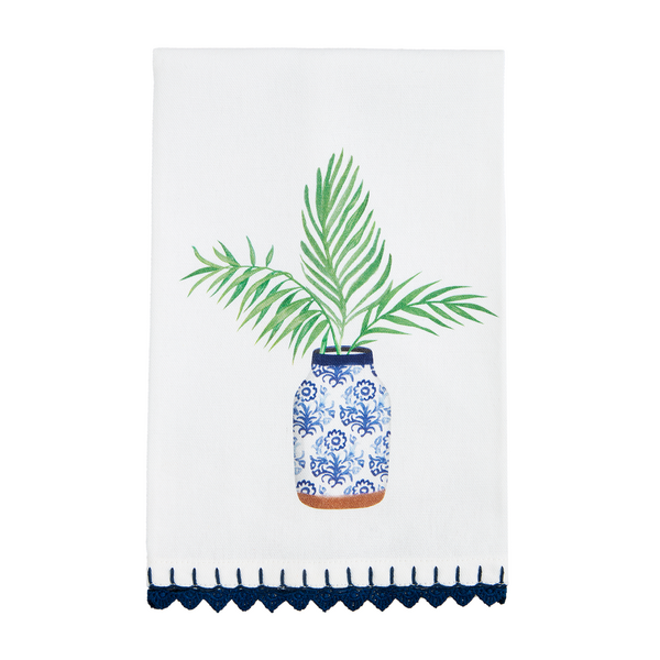 Palm Plant Blue Trim Towel
