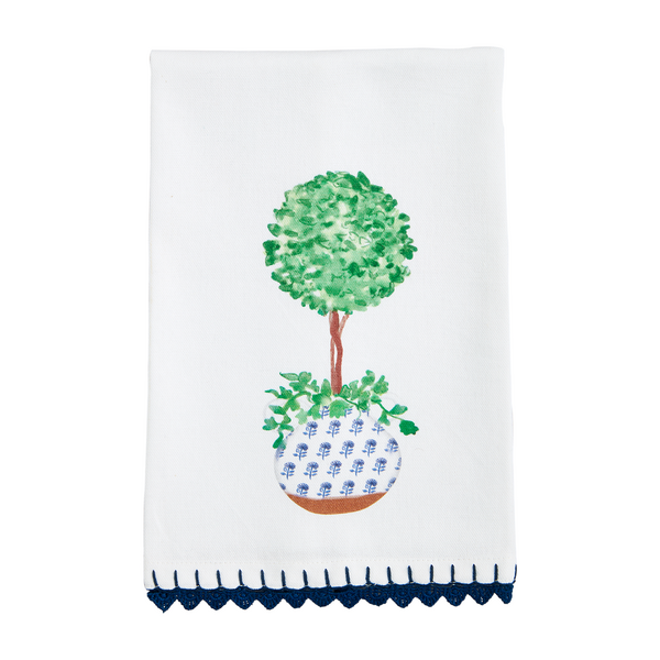 Topiary Plant Blue Trim Towel