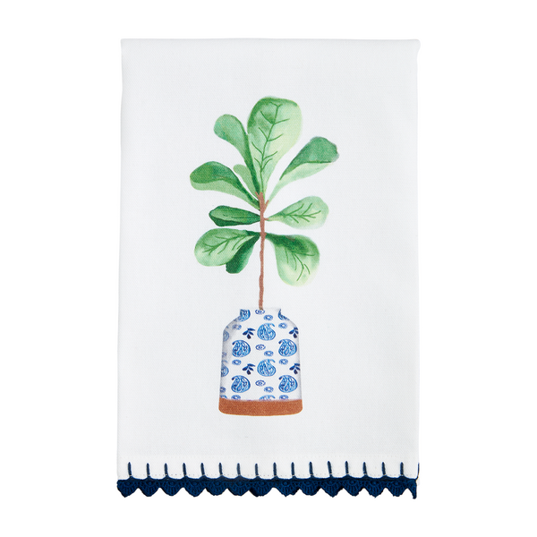 Fig Plant Blue Trim Towel