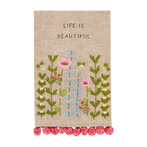 Life Is Beautiful Floral Pom Towel