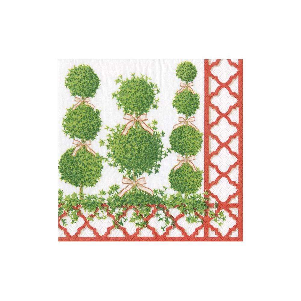 Topiaries Red Border Boxed Cocktail Napkins
