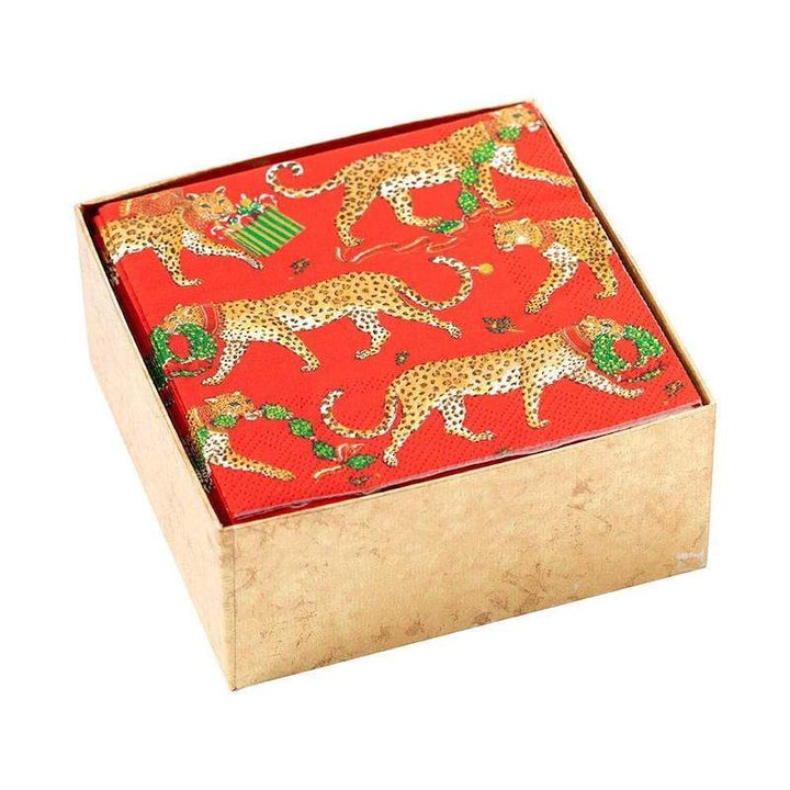 Christmas Leopards Red Boxed Cocktail Napkins