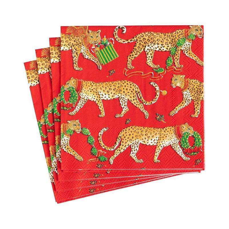 Christmas Leopards Red Boxed Cocktail Napkins