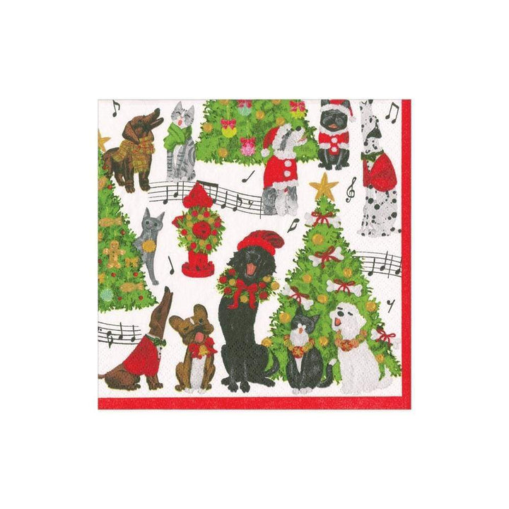 Caroling Pets Boxed Cocktail Napkins