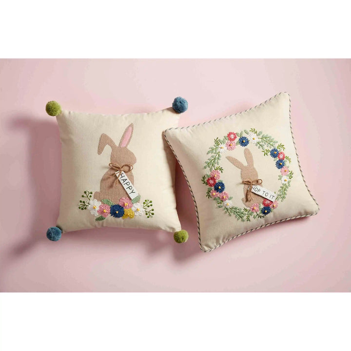Hop To It Bunny Embroidered Pillow