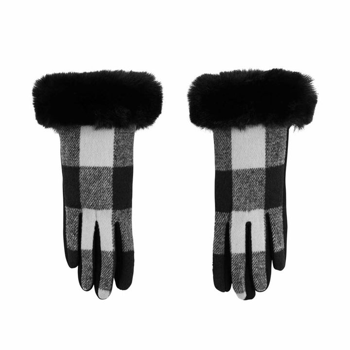 Plaid Fur Cuff Glove