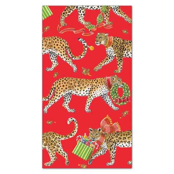Christmas Leopards Red Guest Towel