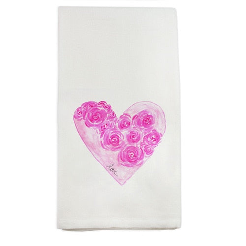 Heart with Flowers and Love Dishtowel
