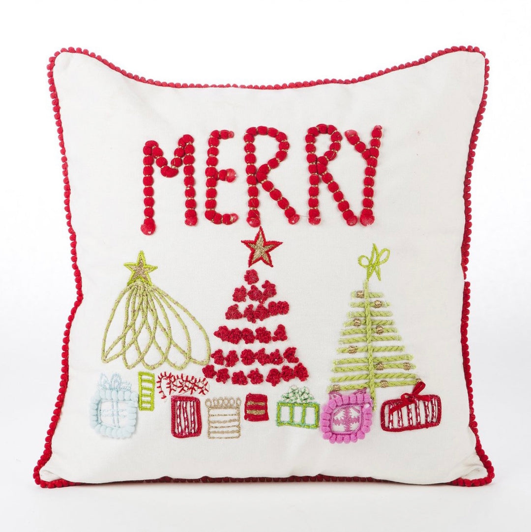 Embroidered Merry Pillow