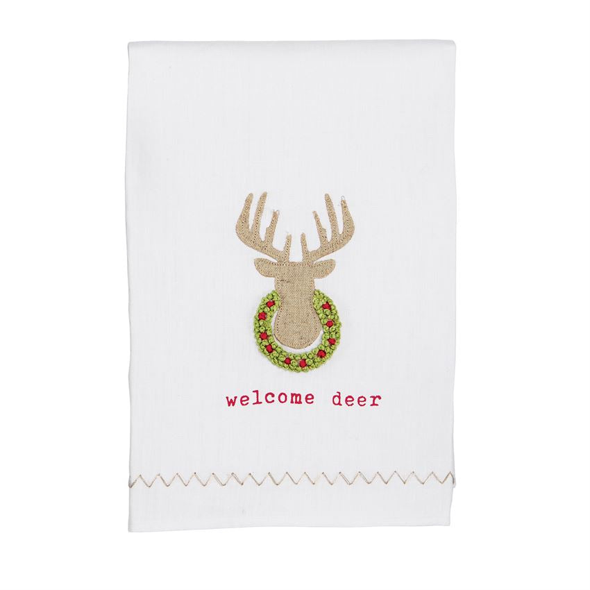 Welcome Deer French Knot Hand Towel