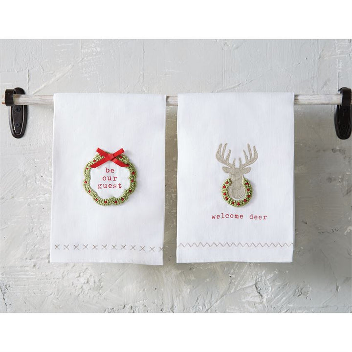 Welcome Deer French Knot Hand Towel