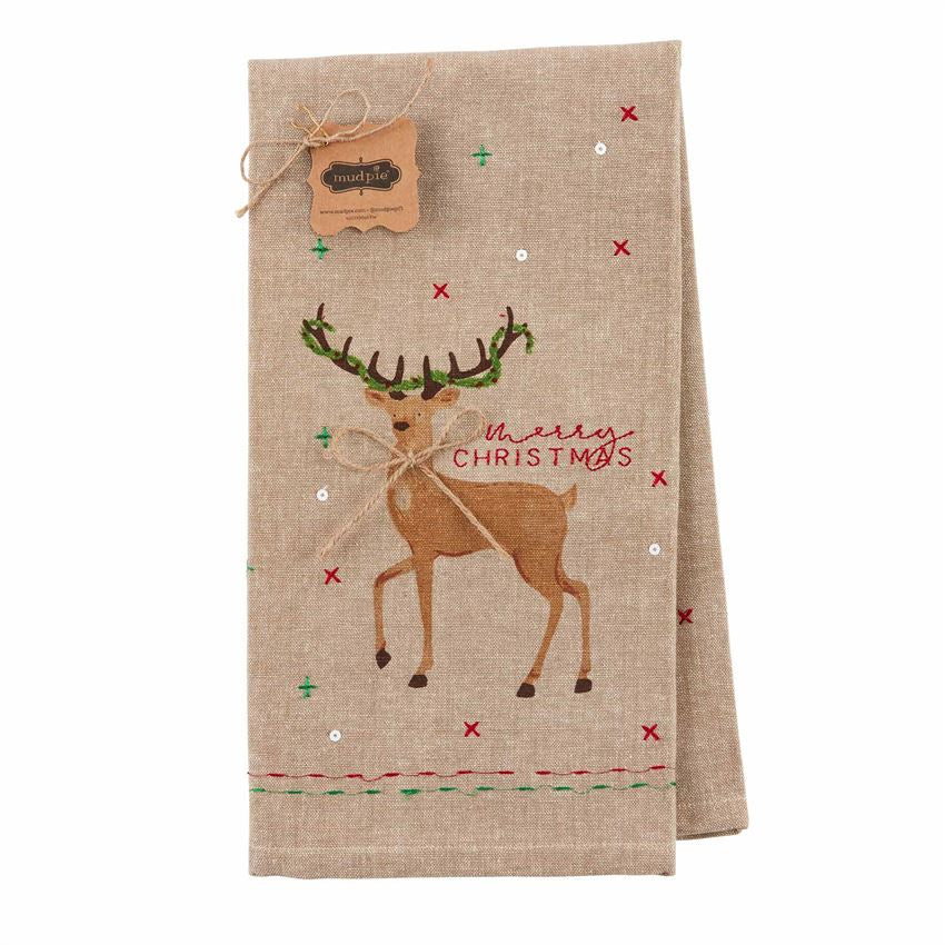 Merry Embellished Deer Towel