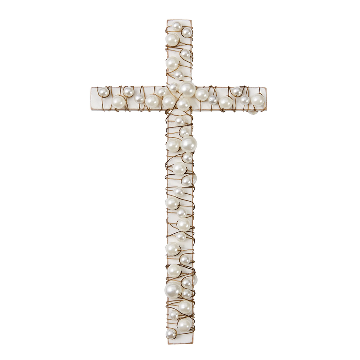 Wood Cross with Pearls