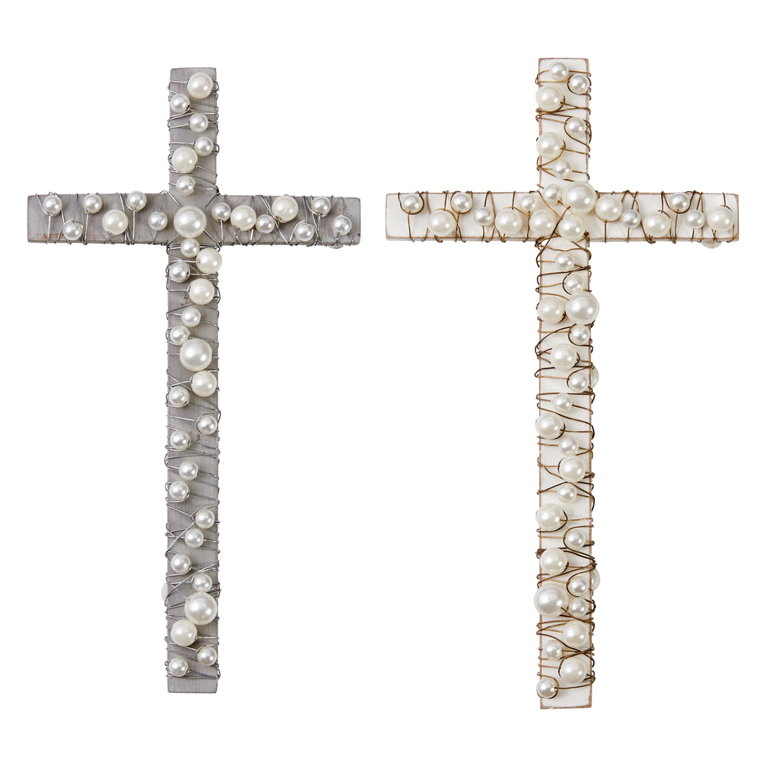 Wood Cross with Pearls