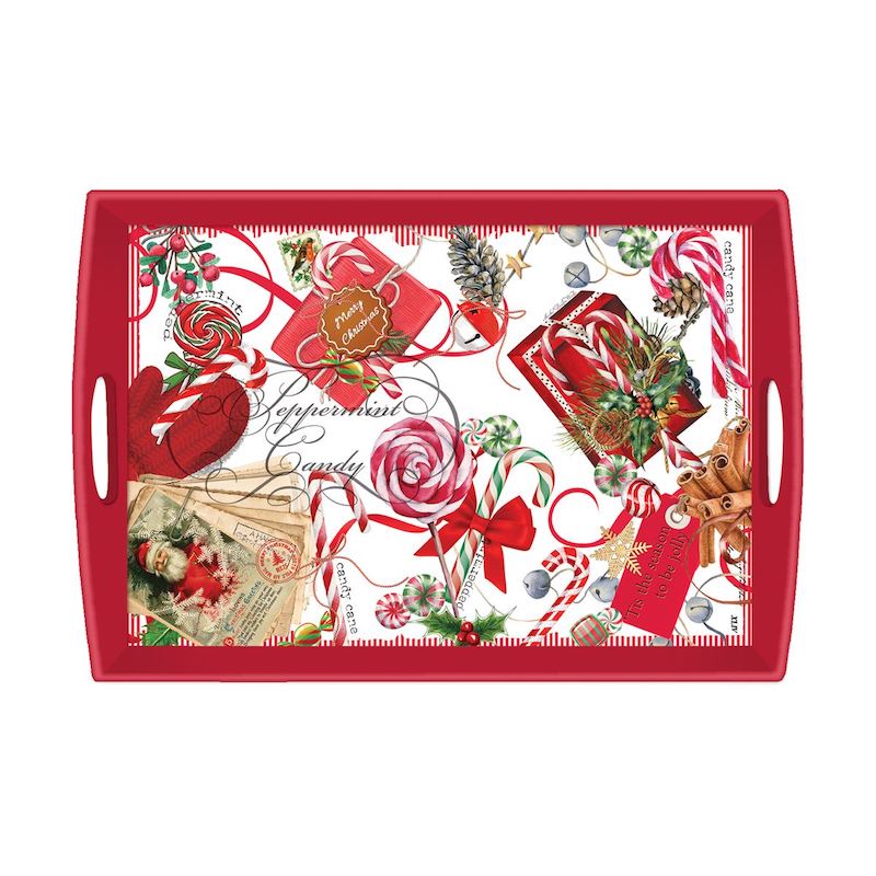 Peppermint Large Decoupage Wooden Tray
